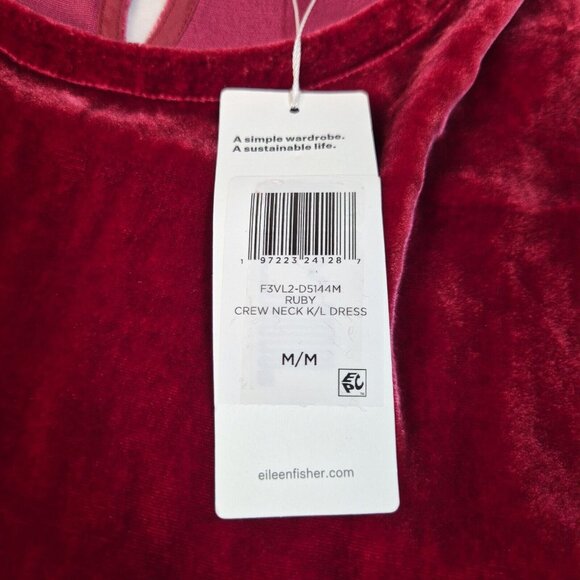 Eileen Fisher Women's Size M Ruby Red Silk Velvet Crew Neck Knee Length Dress 53 - Picture 11 of 11